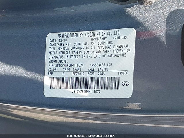 Infiniti Q60 2.0t 2017 JN1CV7EK0HM111074 Image 9