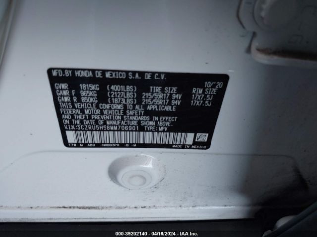 3CZRU5H58MM706901 Honda Hr-v 2wd Ex