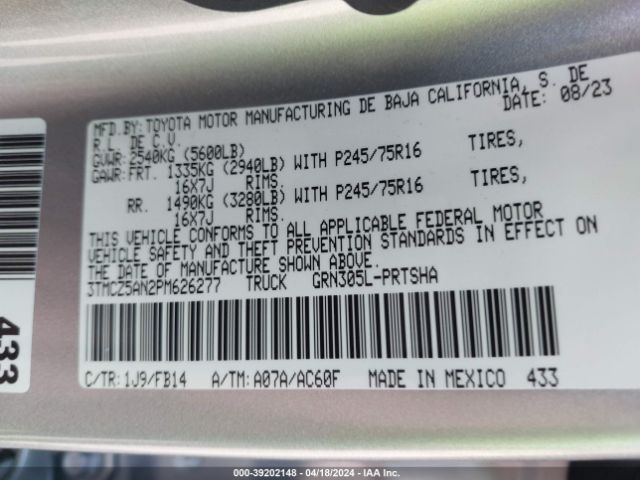 3TMCZ5AN2PM626277 Toyota Tacoma Sr V6
