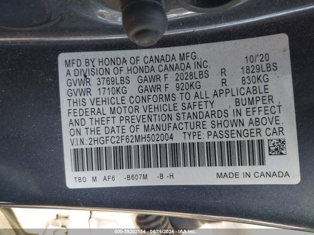 Honda Civic Lx 2021 2HGFC2F62MH502004 Image 9