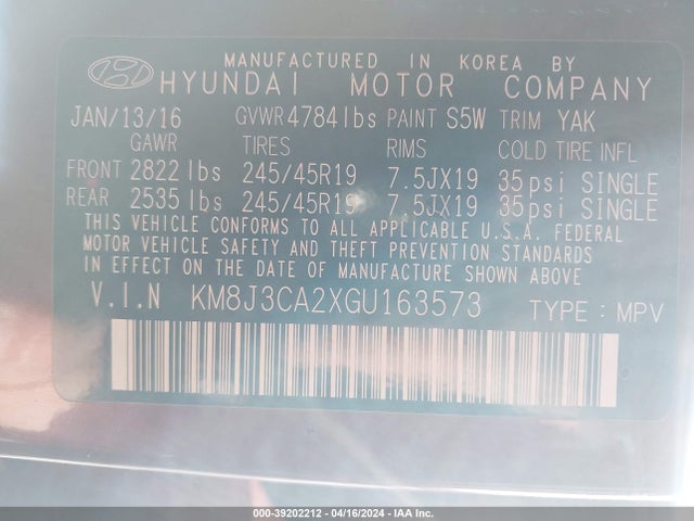 Hyundai Tucson Limited 2016 KM8J3CA2XGU163573 Image 9