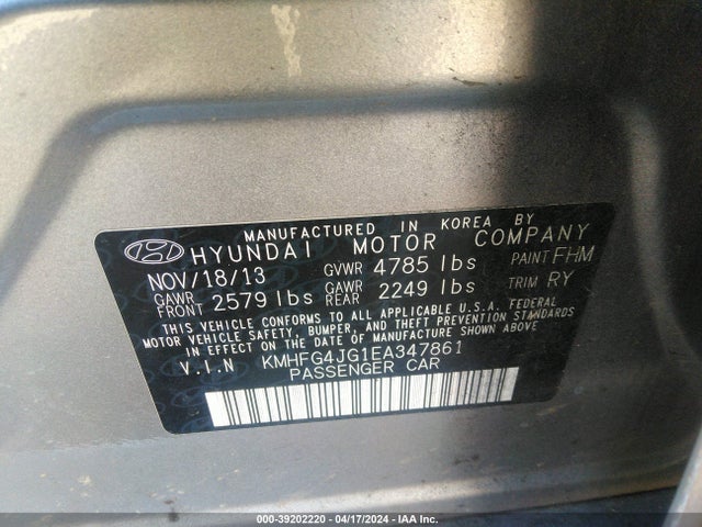 Hyundai Azera 2014 KMHFG4JG1EA347861 Image 9