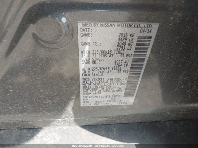 Nissan Rogue Sl 2014 5N1AT2MT5EC813895 Image 9