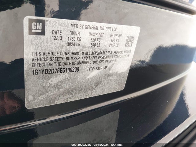 Chevrolet CORVETTE STINGRAY 2014 1G1YD2D76E5109298 Image 9