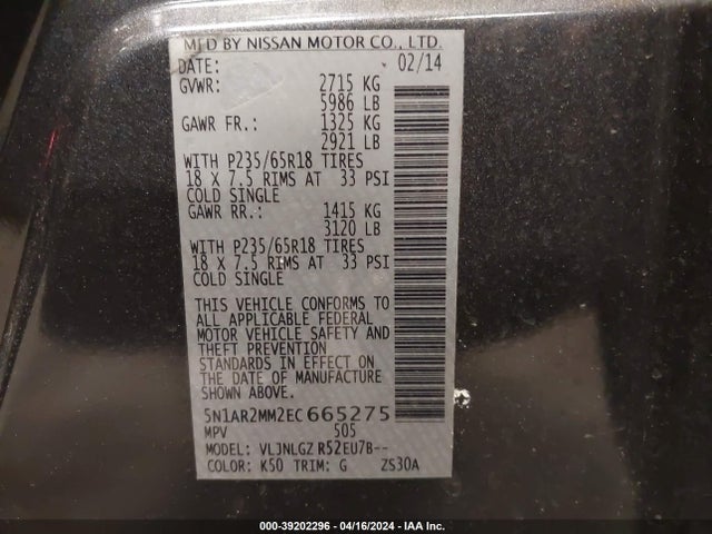 Nissan Pathfinder Sl 2014 5N1AR2MM2EC665275 Image 9