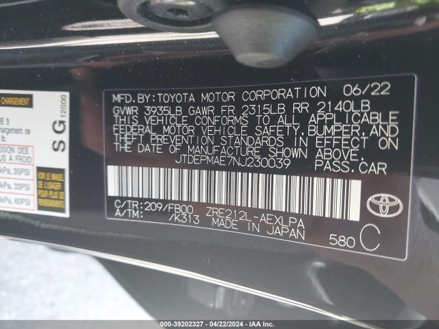 Toyota COROLLA LE 2022 JTDEPMAE7NJ230039 Image 9