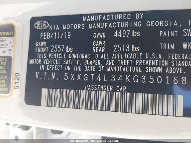 KIA Optima Lx 2019 5XXGT4L34KG350168 Image 9