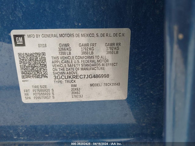 Chevrolet Silverado 1500 2lt 2018 3GCUKREC7JG486998 Image 9