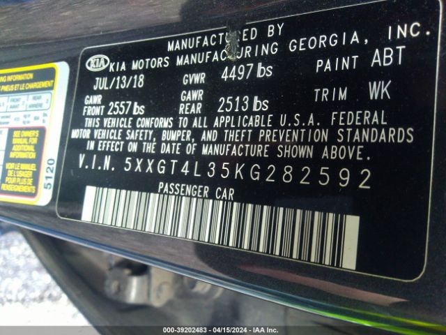 5XXGT4L35KG282592 KIA Optima Lx