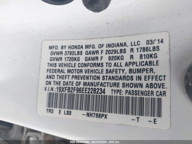 19XFB2F96EE228234 Honda Civic Ex-l