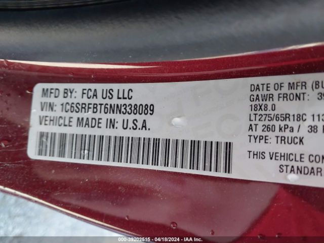1C6SRFBT6NN338089 RAM 1500 Big Horn Quad Cab 4x4 6'4 Box