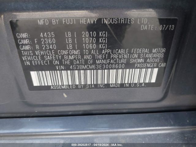 4S3BMCM63E3008600 Subaru Legacy 2.5i Limited