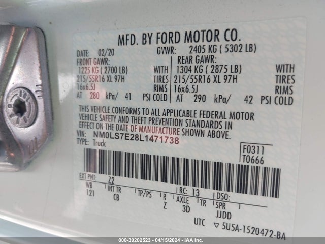 Ford Transit Connect Xl 2020 NM0LS7E28L1471738 Image 9