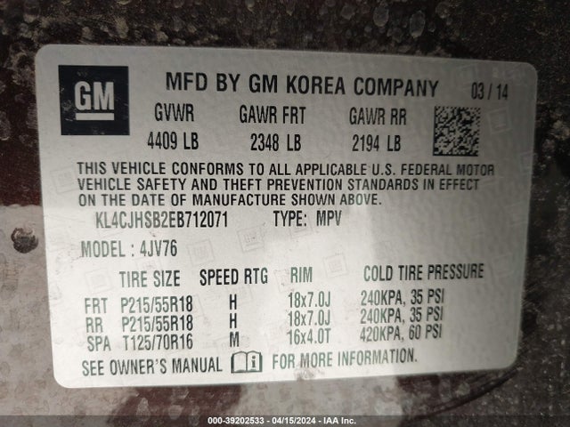 KL4CJHSB2EB712071 Buick Encore Premium