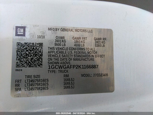 Chevrolet Express 2500 Work Van 2019 1GCWGAFP2K1166887 Image 9