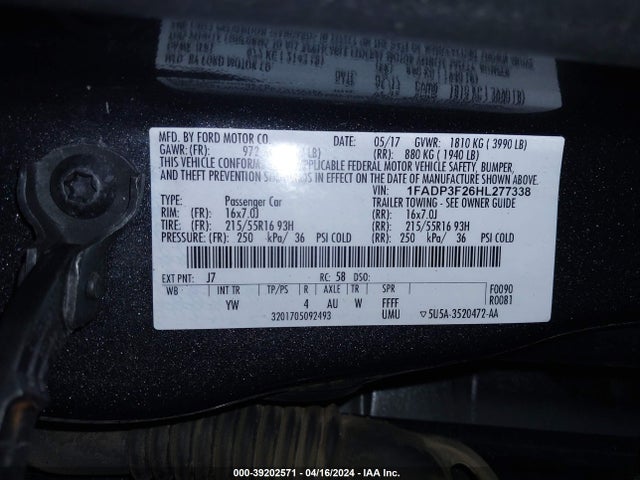 Ford FOCUS SE 2017 1FADP3F26HL277338 Image 9