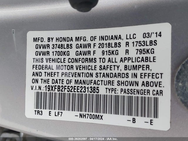 Honda Civic Lx 2014 19XFB2F52EE231385 Image 9
