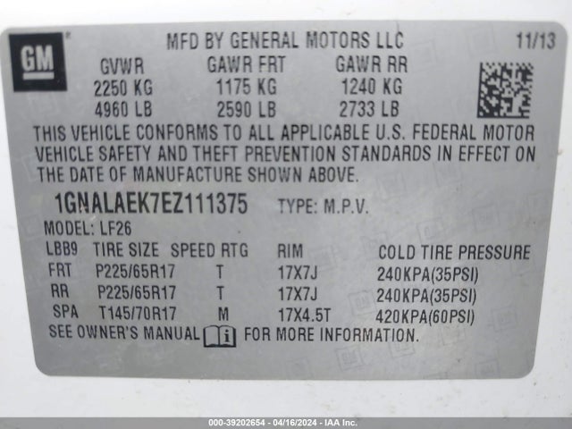 Chevrolet EQUINOX LS 2014 1GNALAEK7EZ111375 Image 9