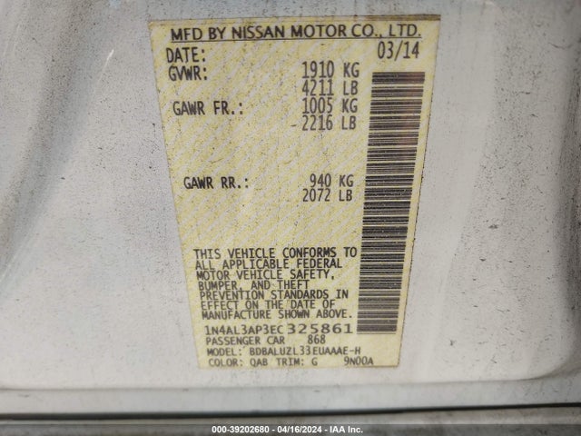 Nissan Altima 2.5 Sv 2014 1N4AL3AP3EC325861 Image 9