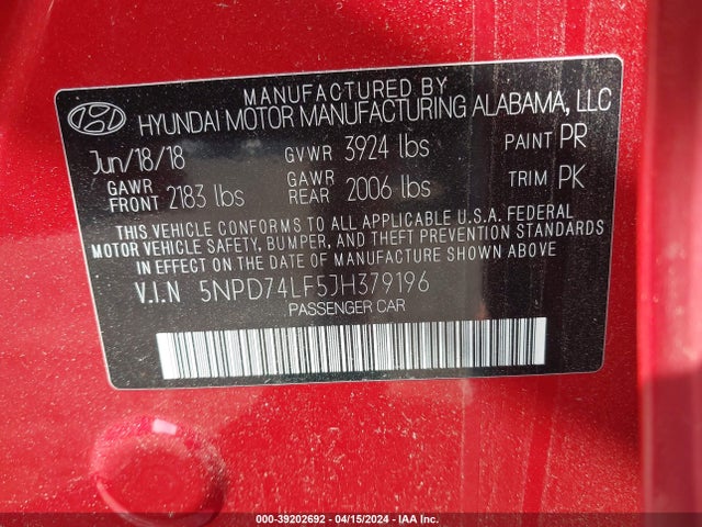 Hyundai ELANTRA SE 2018 5NPD74LF5JH379196 Image 9