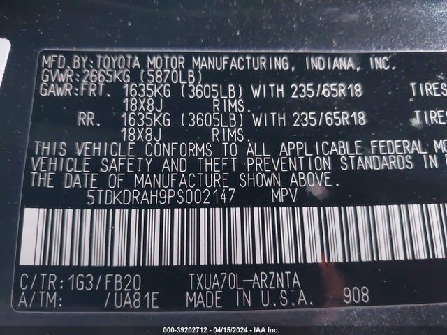 Toyota Highlander Le 2023 5TDKDRAH9PS002147 Image 9