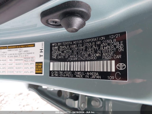 Toyota Prius Le 2022 JTDKAMFU7N3165900 Image 9
