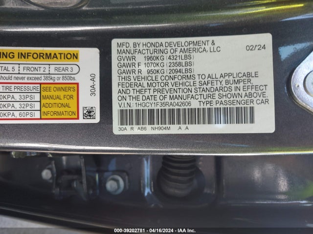 Honda ACCORD EX 2024 1HGCY1F35RA042606 Image 9