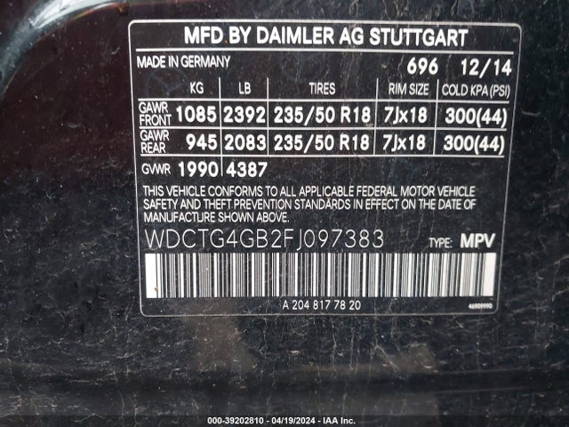 WDCTG4GB2FJ097383 Mercedes-Benz Gla 250 4matic