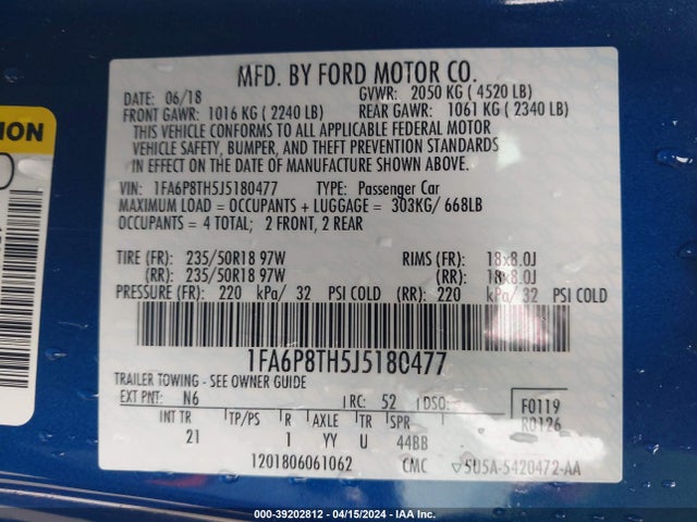 Ford Mustang Ecoboost 2018 1FA6P8TH5J5180477 Image 9