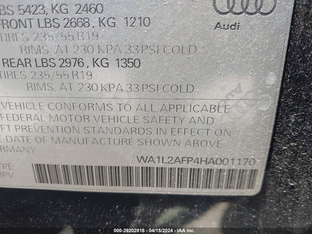 WA1L2AFP4HA001170 Audi Q5 2.0t Premium