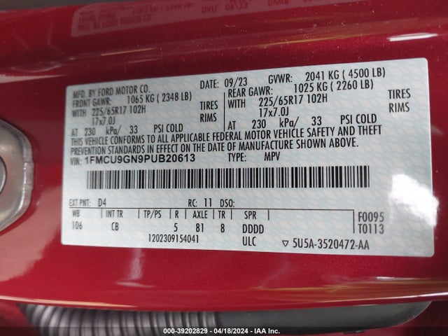 Ford Escape Active 2023 1FMCU9GN9PUB20613 Image 9