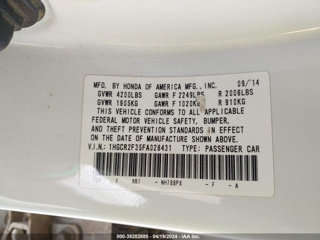Honda ACCORD LX 2015 1HGCR2F35FA028431 Image 9