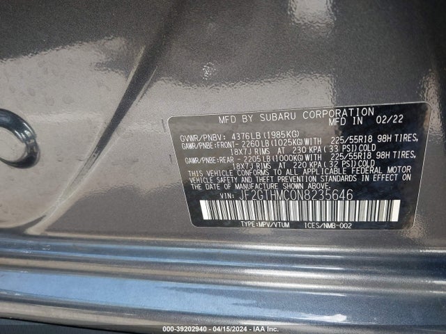 Subaru Crosstrek Limited 2022 JF2GTHMC0N8235646 Image 9