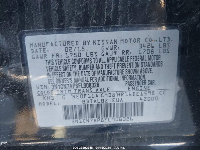 Nissan Versa 1.6 Sv 2015 3N1CN7AP8FL908326 Image 9