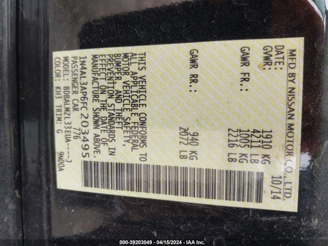 Nissan Altima 2.5 Sv 2015 1N4AL3AP6FC203495 Image 9