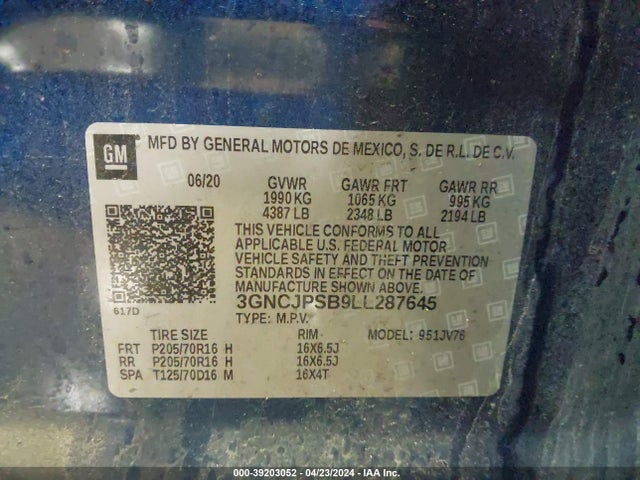 Chevrolet Trax Awd Lt 2020 3GNCJPSB9LL287645 Image 9