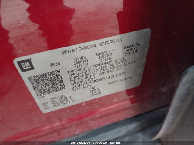 Chevrolet Traverse 1lt 2018 1GNERGKW9JJ285371 Image 9