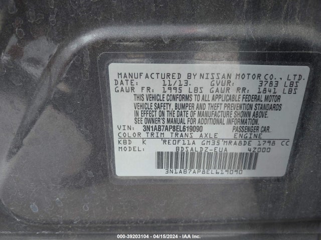 Nissan SENTRA SV 2014 3N1AB7AP8EL619090 Image 9