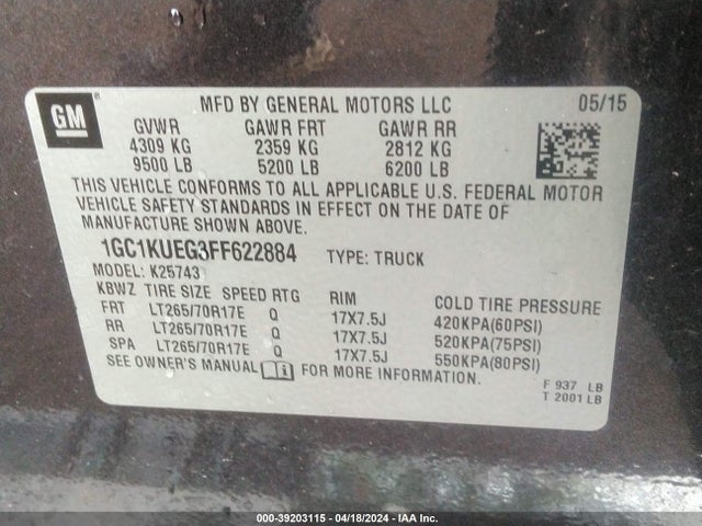 Chevrolet Silverado 2500hd Wt 2015 1GC1KUEG3FF622884 Image 9