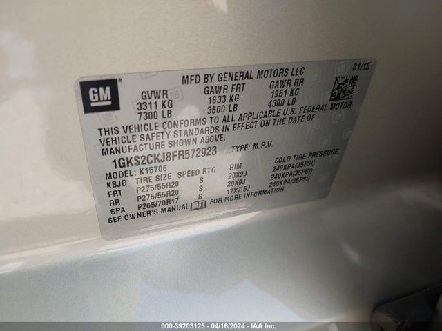 GMC YUKON DENALI 2015 1GKS2CKJ8FR572923 Image 9