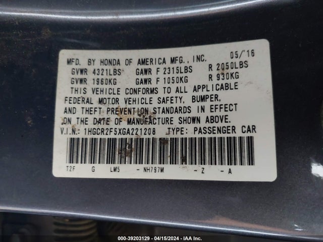 Honda k24w1 2016 1HGCR2F5XGA221208 Image 22