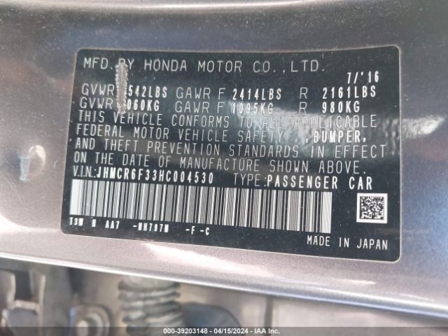 JHMCR6F33HC004530 Honda ACCORD HYBRID