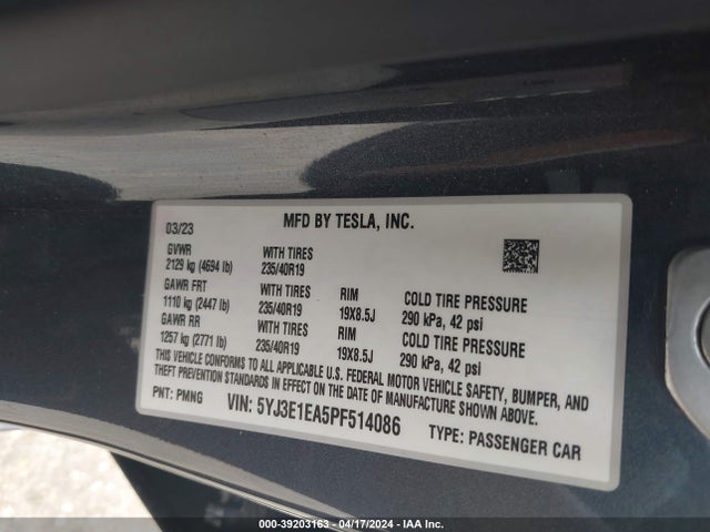 Tesla Model 3 Rear-wheel Drive 2023 5YJ3E1EA5PF514086 Image 9
