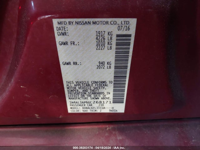 Nissan Altima 2.5 Sr 2016 1N4AL3AP6GC268171 Image 9