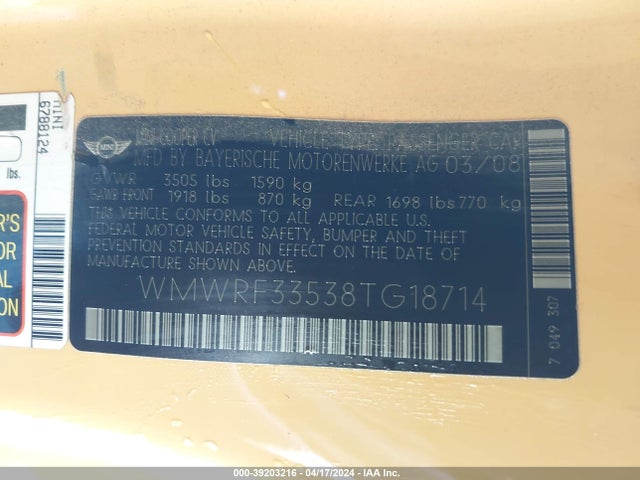 2008 MINI COOPER WMWRF33538TG18714 Photo 8