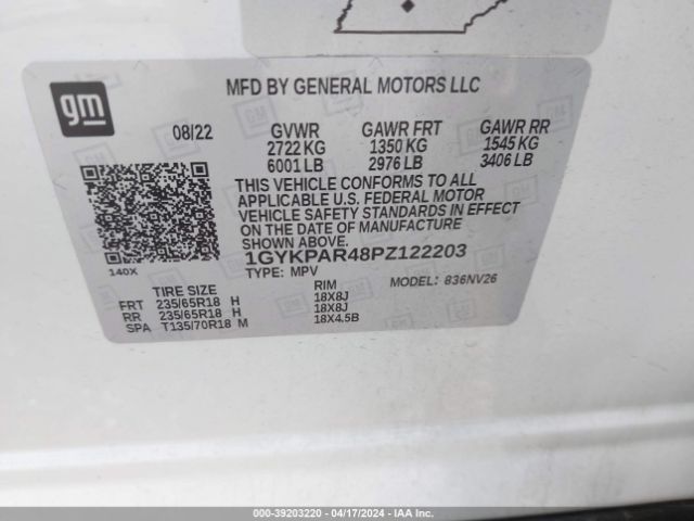 1GYKPAR48PZ122203 Cadillac Xt6 Fwd Luxury