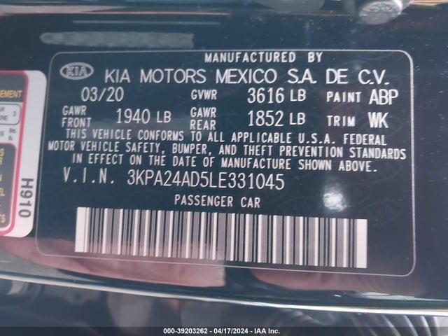 KIA RIO S 2020 3KPA24AD5LE331045 Image 9