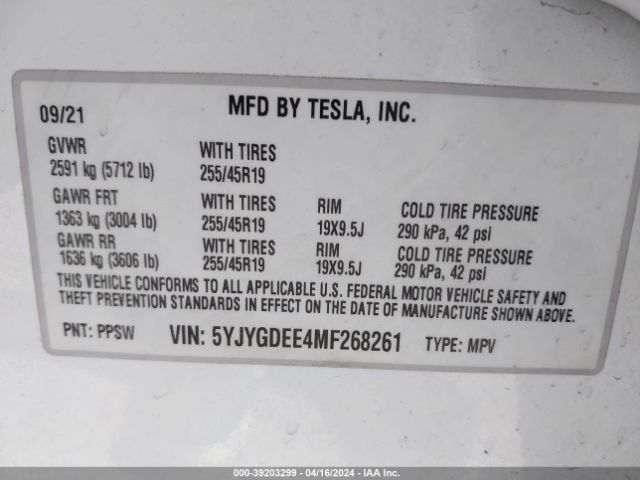 5YJYGDEE4MF268261 Tesla Model Y Long Range Dual Motor All-wheel Drive