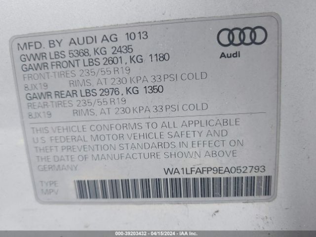 WA1LFAFP9EA052793 Audi Q5 2.0t Premium