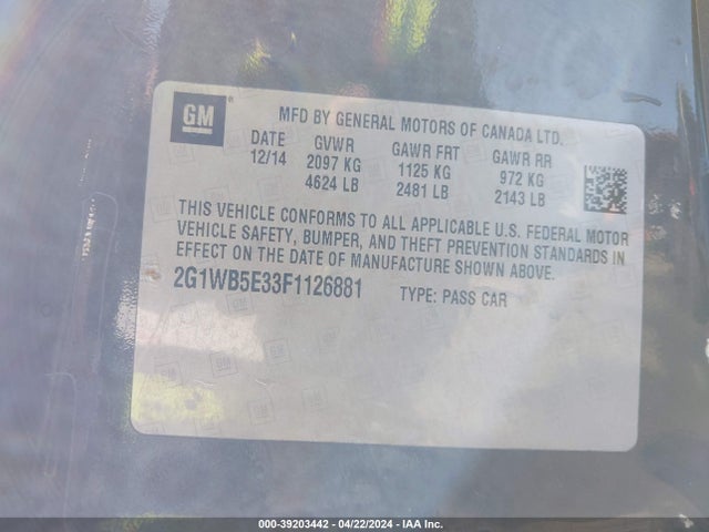 Chevrolet Impala Limited Lt 2015 2G1WB5E33F1126881 Image 9